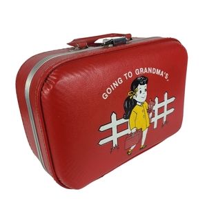 Vintage 1970s Vinyl Luggage Hard Suitcase, "Going To Grandma's".